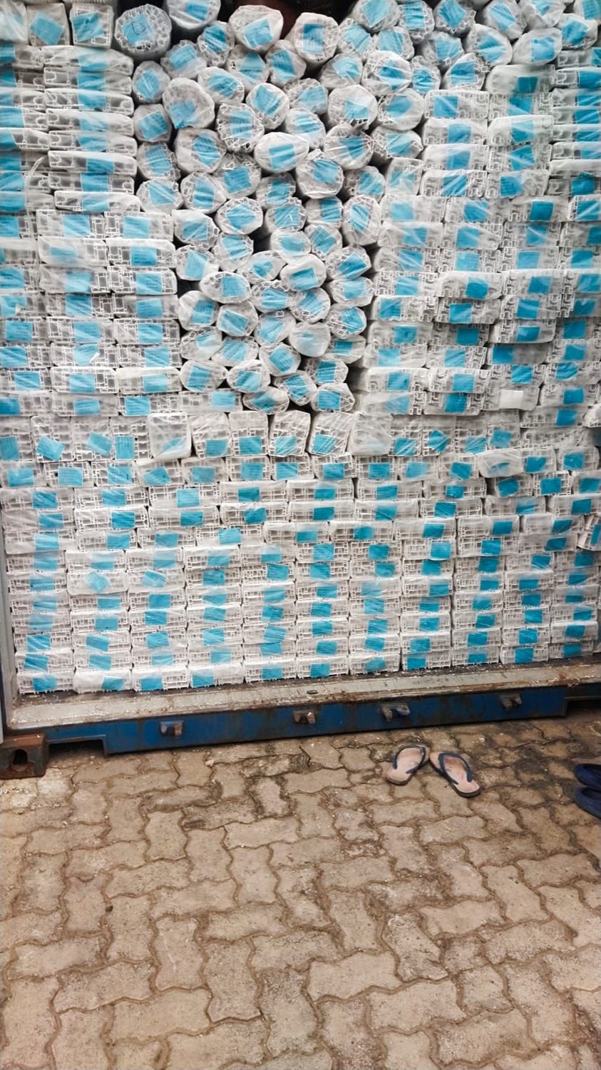 Palletised cargo staged for loading